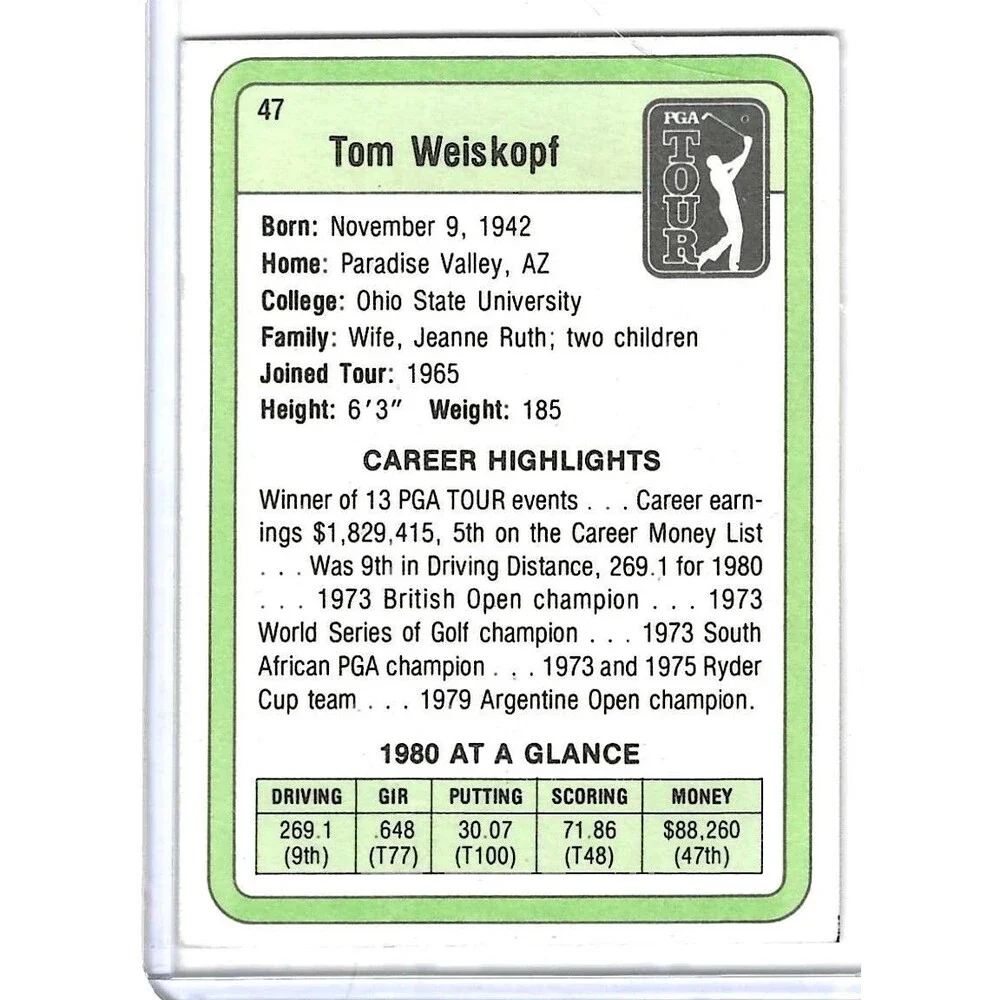 VTG 1981 PGA Tour Rookie Card #47 Tom Weiskopf  Original Golf Trading Card
